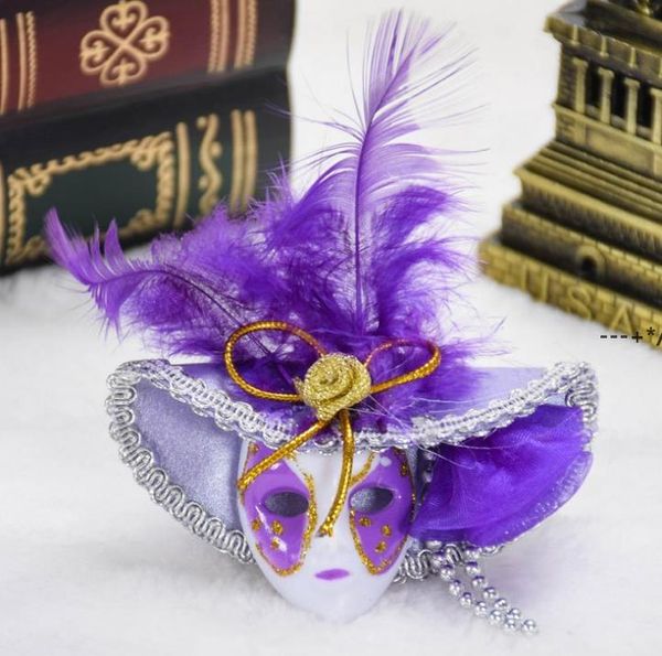 NEWParty favorise Mini Masques Carnaval de Venise Voyage Touristique Souvenir 3D Masque Réfrigérateur Aimant Portant Chapeau avec Plumes RRF13628