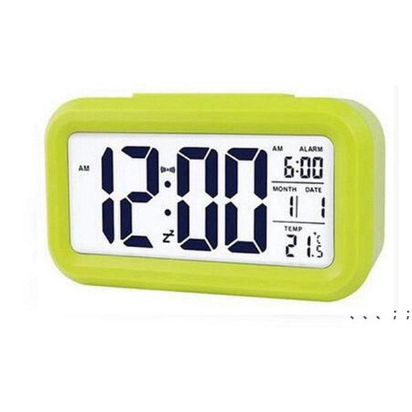 NEWPlastic Mute Réveil LCD Smart Clock Température Mignon Photosensible Chevet Numérique Snooze Veilleuse Calendrier RRF13192