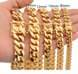 Arrivée de nouvelles 8 10 12 14 16 18 mm en acier inoxydable Miami Colliers de chaîne cubaine coulant Dragon Lock Clasp Mens Rock DJ Jewelry J19497859