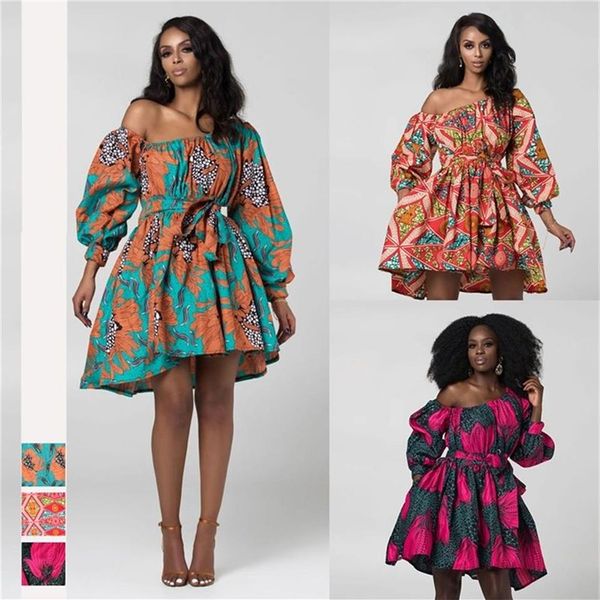 Nouvelles robes africaines de mode pour les femmes été épaule inclinable deux vêtements Dashiki style africain riche Bazin Dashiki haut imprimé T2007022573