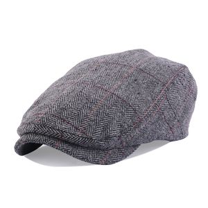 Newsboy Beret Gatsby Plaid Stripe Men's Wool Tweed Herringbone Flat Hat Retro England Fit Painter Ajustable Driving Cabbie Cap