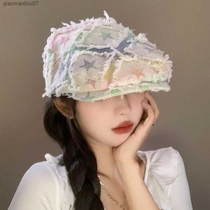 Newsboy Hats Korean Ins Fashion Hole Mujeres Colorido Frente Foto Sombrero Primavera / Verano Vintage Nicho Diseño Escaparate Cara Pequeña Boina Y2kL2403