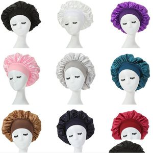 Gavroche Chapeaux Femmes Nuit Sommeil Cheveux Caps Silky Bonnet Satin Double Couche Ajuster Tête Er Chapeau Pour Curly Springy Styling 15 Couleurs Drop Dhung