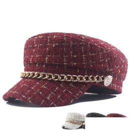 Newsboy Sombreros Mujeres T Plaid Sboy Gorras Cadena Flat Top Visor Cap Vintage Militar Mujer Otoño Invierno Sombrero Drop Delivery Acceso a la moda Dhkwa