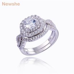 Newshe 1 9 Ct 2 pièces solide 925 en argent Sterling bague de mariage ensembles bande de fiançailles bijoux de mode pour les femmes JR4844 wzw327Z