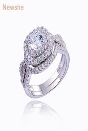 Newshe 19 Ct 2 uds sólida plata 925 conjuntos de anillos de boda banda de compromiso joyería de moda para mujeres JR4844 wzw2154985