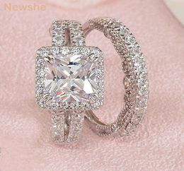 NewsHhe 2 PCS Anillos de boda vintage sólido 925 STERLING SILVER 4CT Princess Cut AAAAA CZ Anillo de compromiso para mujeres Bridal2754618