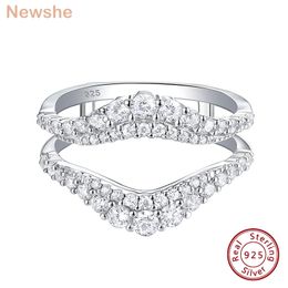 Newshe 925 anillo de plata potenciador para mujer compromiso boda banda brillante AAAAA Cubic Zircon joyería tamaño 5-10