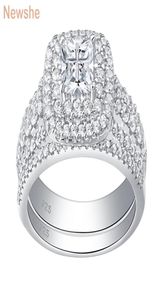 Newshe 925 Sterling Silver Halo Wedding Ring Set voor vrouwen Elegante sieraden Princess Cut Cubic Zirconia verlovingsringen J01128653930