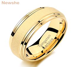 NEWSHE Yellow Gold Color Tungsten Carbide Men039s Anneaux de mariage 8 mm Bande givrée Edge Fashion Bijoux TRX073 Y11244111394