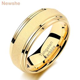 Newshe couleur or jaune carbure de tungstène anneaux de mariage pour hommes 8mm bande givrée bord d'échelle bijoux de mode TRX073 Y1124269p