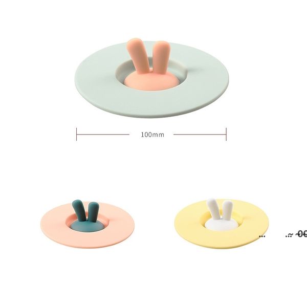 Tapas de taza de silicona 10 cm Dibujos animados Orejas de conejo Prevención de desbordamiento Anti polvo Tazón redondo Tapa Sello reutilizable Taza de café Tapas Cubierta EWE5727