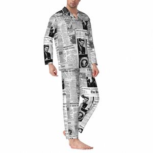 Krant Collage Pyjama Sets Herfst Oude Amerikaanse Kranten Fi Nacht Nachtkleding 2 Stuk Casual Oversized Design Nachtkleding e0sR #
