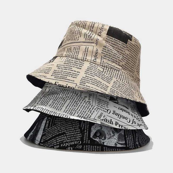 Chapeau de pêcheur Double face imprimé journal pour femme, rétro, mode femme, seau décontracté, bassin d'extérieur, Bob Panama Sun