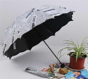 Impression de journaux trois parapluies pliants femme Lady Princess Dome Parasol Sun Rain Umbrellalla Flouncing Pliage Lotus Feuilles H10151021944