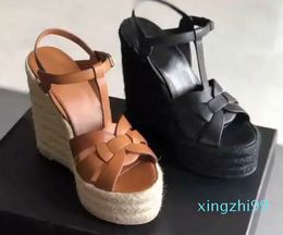 Nouvelle marque Cassandra Sandale compensée Lady compensées Tribute sandales espadrilles compensées en cuir chaussures à talons hauts