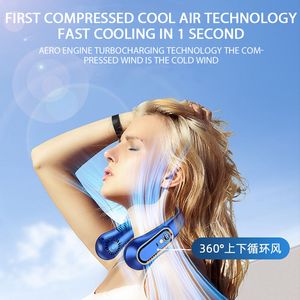 newst Portable Mini Hanging Neck Fan Bladeless Neckband Fan Digital Display Power Air Cooler USB Rechargeable Electric Fans