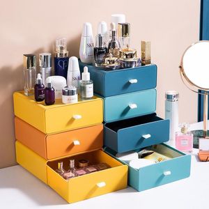 Type de tiroirs de stockage Boîte de couleur contrastée Bureau de bureau peut empiler des fichiers Armoire multifonction bleue Boîtes à tiroirs taille 20 * 21 * 8 cm EWA5519