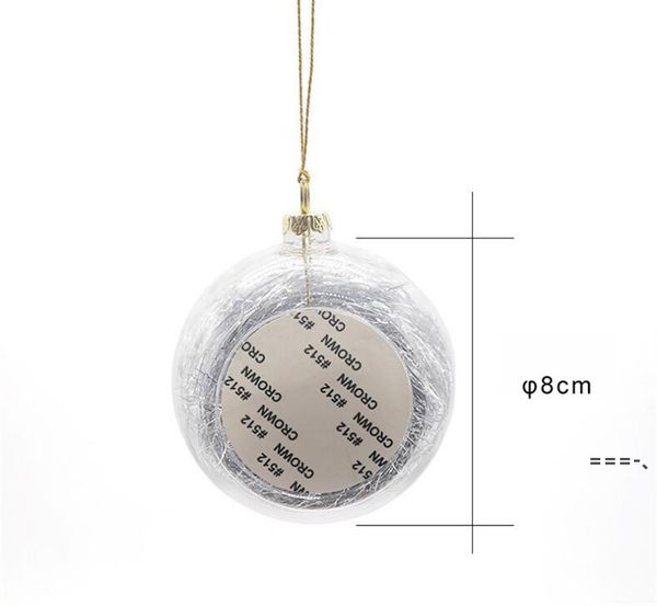 NOUVEAUTÉPendentifs de sublimation décoration de Noël ornements d'arbre décor 8cm blanc avec des pièces en aluminium pendentif thermique boules en plastique RRE11951