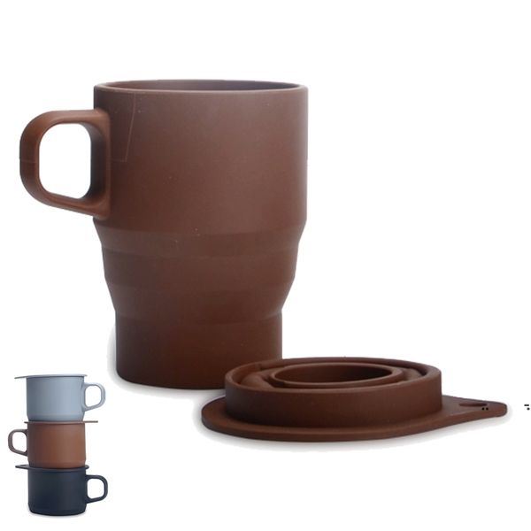 NOUVEAUTasse à café télescopique avec paille et couvercle Tasse à eau pliable en silicone sans BPA 3 couleurs Rétractable Camping Voyage Verre à vin EWD7322