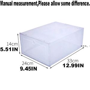 Épaissir la boîte à chaussures en plastique transparent anti-poussière Sneaker Tiroirs de rangement Flip Boîtes empilables transparentes Conteneurs de chaussures Armoire par mer RRE11778