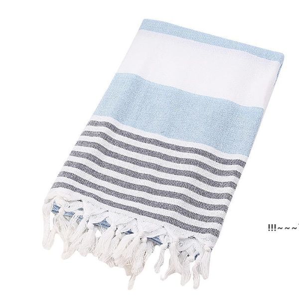 NewTurkish Cotton Woman Toalla de playa Travel Tassel Stripes Lady Shawl Spa Yoga Sweat Wipe 100X180CM EWD5867