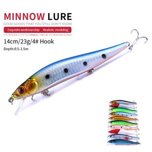 Newup 10PCS 14cm 23g Señuelo de pesca Calidad Minnow Señuelo Ojos 3D Plástico Cebo duro Artificial Pesca en el mar grande