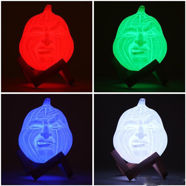 NewUSB LED Magique 3D Imprimé Table Veilleuse Visage Forme Citrouille Lumière RGB Lampe De Bureau avec Télécommande Halloween Décoration Cadeau
