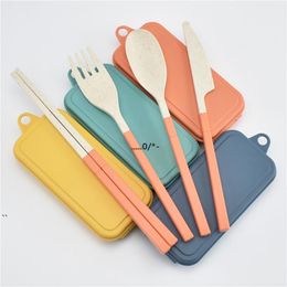 Newweat Stro Opvouwbare bestek Set Inklapbare Draagbare Herbruikbare Mes Vork Lepel Chopsticks Kits voor Student Camping EWE5628