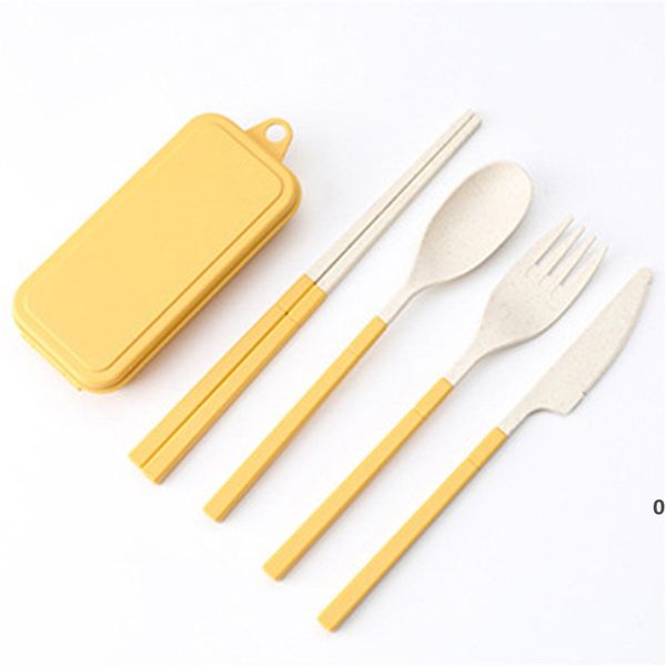 NEWWheat Straw Folding Couverts Set Enfants Couteau Fourchette Cuillère Baguettes Portable Vaisselle Kits pour Voyager et Camping CCD8004