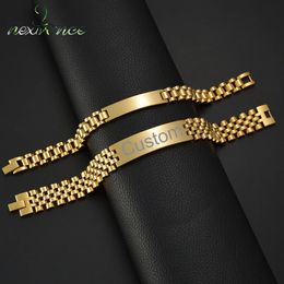 Nextvance 10mm Punk hommes personnalisé gravé nom Date bracelets pour femme chaîne épaisse en acier inoxydable bijoux bracelet cadeau 231225