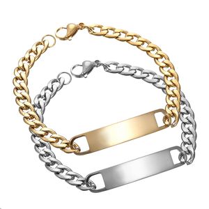 Bracelet de Couple avec plaque signalétique gravée personnalisée, chaîne en acier inoxydable, étiquette d'identification, pour amoureux, saint-valentin