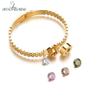 Nextvance Bracelets interchangeables en zircone cubique Trois tons Bracelets de manchette ouverts Bracelets pour cadeau d'anniversaire Pulseira Feminina Q0717