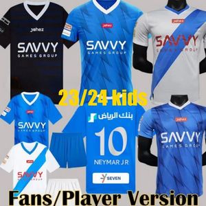 NEYMAR JR 2023 2024 Al Hilal Saud Saudi Soccer Jerseys Home Away Player Fans Version MALCOM NEVES SERGEJ VIETTO KOULIBALY LGHALO KANNO Hommes Top Kit Enfants Chemises de football