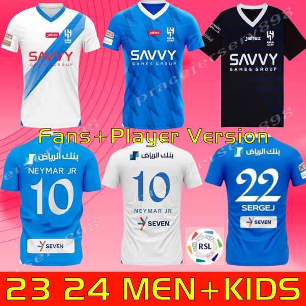 Neymar Jr 2023 2024 Al Hilal Saudi Soccer Jerseys 23 24 Home Away Player Fans Version Malcom Neves Sergej Vietto Koulibaly Lghalo Kanno Men Top Kids Kit Kit Football Shirt