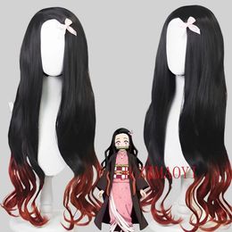 Nezuko Role-Playing Wig Role-Playing Curly Black Orange Gradient Wig Role-Playing Heat-Resistant Synthetic Wig 240523
