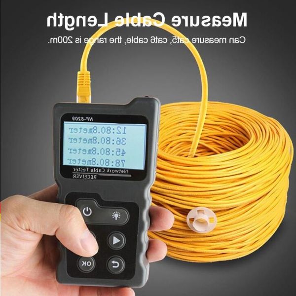 FreeShipping NF-8209 Écran LCD Mesurer la longueur du câble Lan Vérificateur de fil POE Cat5 Cat6 Test réseau Outil de test de réseau Câble de numérisation Testeur de plan de câblage Ltice