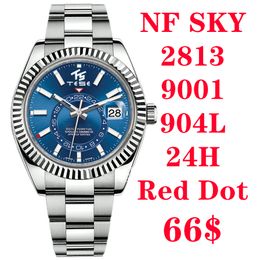 NF DR Luxe Dames Heren Sporthorloge Sky 2813 ETA 9001 Automatisch Mechanisch Multifunctioneel Red Dot 24H Horloge 904L 316L 42MM Horloges Dual Time Zone Lichtgevend Waterdicht