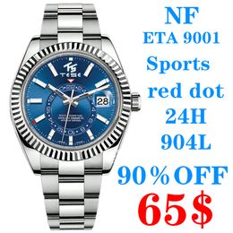 NF Dr Luxury Mens vrouwelijke sport Watch Sky DWE Red Dot 24H Eta 9001 Automatisch mechanisch multifunctionele horloge 316L 904L horloges Dual Time Zone Luminous waterdichte 50m