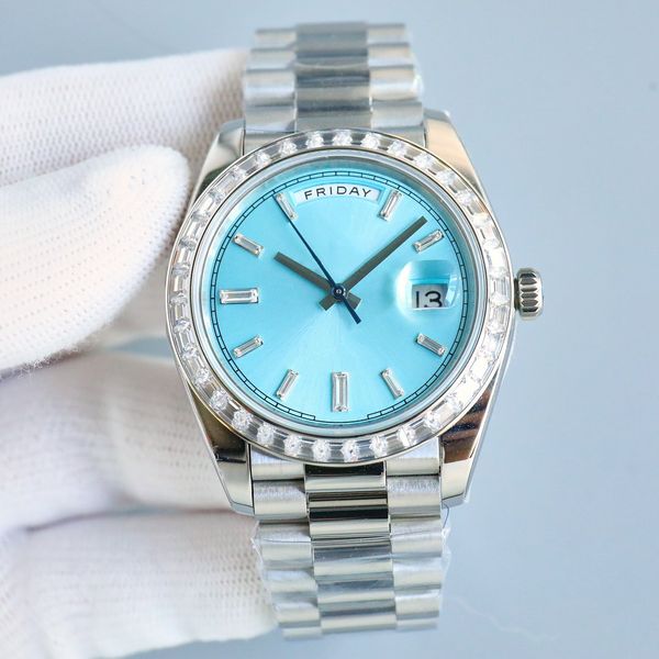 NF Factory Reloj para hombre Tamaño de 40 mm Bisel de diamante cuadrado Movimiento mecánico automático Acero inoxidable de 18 k Cristal de zafiro Relojes Presidente de alta calidad
