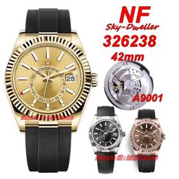 NF Luxe horloges N Super 42 mm geel goud 326238 A9001 Automatische heren Watch Sapphire Champagne Dial Rubber Riemen Polshorgels