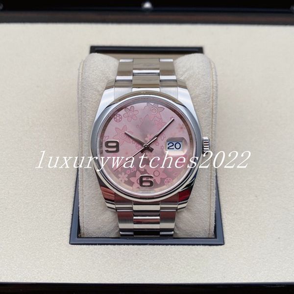 NF V5 Version Lady Watch Pink Flower 36 mm Aspect Crystal en acier inoxydable Automatique mécanique Saut-écriture Sapphire Verre-bracelet Gift