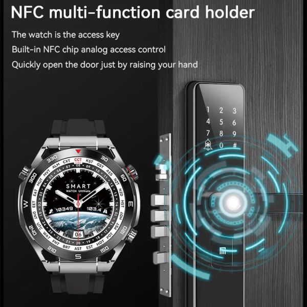 Montre connectée NFC pour hommes, écran tactile complet, appel Bluetooth, GPS, piste, boussole, IP68, fréquence cardiaque, ECG, 1.5 pouces, pour Apple Samsung