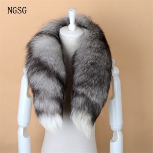 NGSG echte vos bont sjaal vrouwen mannen gestreepte winter warme 80-90cm lange staart sjaal mode luxe kraag sjaals wraps vrouwelijke W001 C18110101