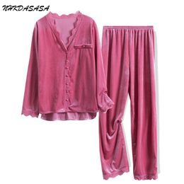 NHKDSASA Vêtements De Nuit Femmes Pyjama Pour Femme Ensembles Avec Pantalon Velours Pyjamas Chauds Plus Grande Taille Costume À La Maison conjuntos de mujer 220321