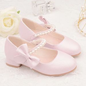 Ni A KidLeather Zapatos Autumn New High Heel Princess Bow Single Mary Jane Shoes Kid Girl Shoe l l
