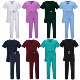 Niahinn Uniformes de spa de alta calidad Ropa de trabajo con cuello en V unisex Aseo para mascotas Institutis Set Beauty Sal Ropa Scrubs Ropa w7rn #