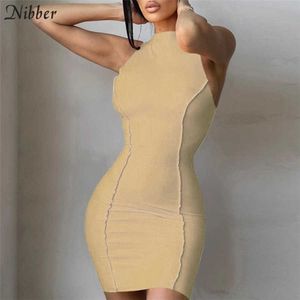 Nibber Basic Rib Gebreide Neon Bodycon Mini Jurken voor Dameskleding Zomer Straat Casual Wear Vrouwelijke Mouwloze Y2K Urban Dress Y0823