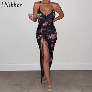 Nibber Flower Maxi Dress Mujeres Sexy Slim Side Slit Cordón Elegante Hot Summer Beach Style Party Midnight Club Fashion Outfit Y0726