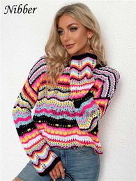 Nibber tricoté creux crochet fleur automne hiver pull femmes chaud pull haut en vrac décontracté trajet femme StreetWear tenues HKD230829